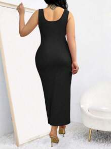 SHEIN Clasi Đầm Maxi Dài Ôm Vừa Vặn Mùa Hè Màu Trơn Cho Nữ Size Lớn Trang Phục Nữ - màu đen - Xem 4