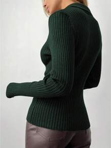 INAWLY Damen V-Ausschnitt Langarm Pullover in Einfarbig, lässig und modisch - Schwarz - Übersicht 2