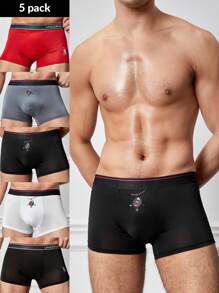5-Pack Men Plain Print Boxer Briefs - Multicolor - View 1