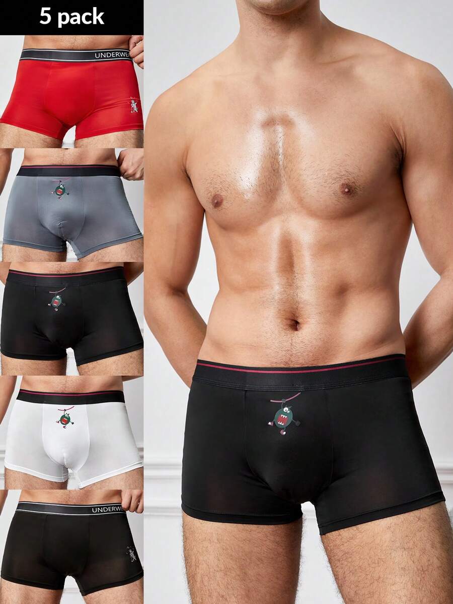 5-Pack Men Plain Print Boxer Briefs - Multicolor - View 1