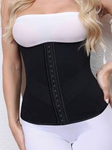 Solid Color Front Button Waist Trainer - Black - View 3