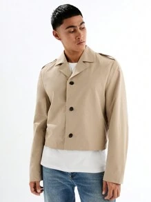 Manfinity VCAY Men's Casual Loose-Fit Trench Coat Long Sleeve Woven, For Fall Winter - Apricot - View 1