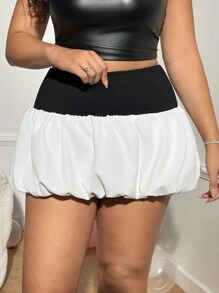 SHEIN EZwear Plus Size Women Contrast Color Skirt - Black and White - View 2