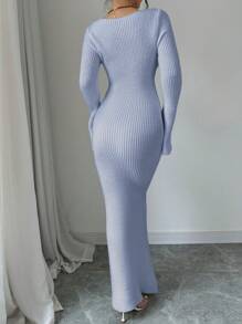 Elenzga Vestido jersey de manga larga con decoración floral 3D para mujer