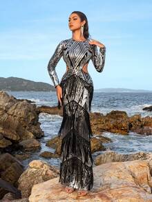 GRACE KARIN Damesjurk met pailletten, spaghetti, glitter, patyjurk