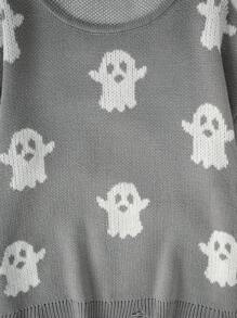 PUNK Suéter informal de manga larga con estampado divertido de fantasma de Halloween para mujer, otoño e invierno
