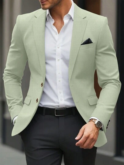 Manfinity Mode Men's Solid Color Simple Daily Wear Long Sleeve Suit Jacket