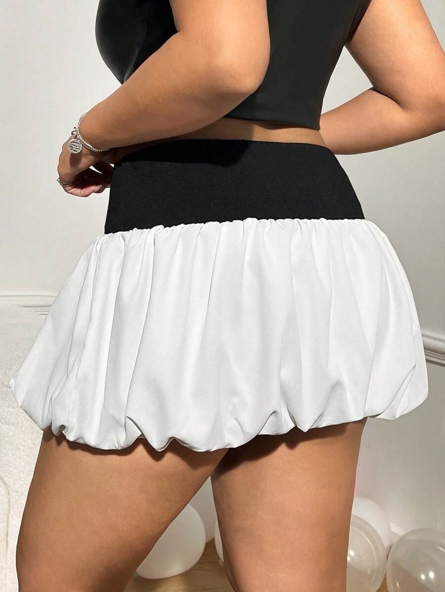 SHEIN EZwear Plus Size Women Contrast Color Skirt - Black and White - View 1