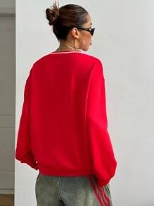 StreetHx 女士街头风字母印花红色套头卫衣 秋季卫衣 - 紅色 - 查看 2