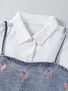 SHEIN Conjunto de ropa informal de 3 piezas para niña preadolescente, estilo Y2K, con camiseta de tirantes con bordado de corazón a juego con camisa y jeans