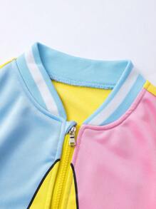 3pcs/Set Teen Girl Ruched Backless Cami Top, Contrast Zip-Up Sweatshirt And Mini Skirt - Yellow - View 8