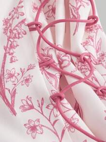 SHEIN MOD Đầm ngắn tay bồng phong cách Trung Hoa họa tiết hoa cho nữ, Đầm công sở, Đầm định hình - Hồng - Xem 4