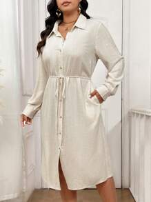 SHEIN Frenchy Frauen Große Größen Hemdkleid Einfarbig im französischen Stil