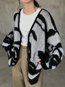 FRIFUL Áo khoác cardigan dáng rộng trễ vai phối màu cho nữ, trang phục thường ngày mùa thu đông, áo dài tay, quần áo nữ mùa thu - Nhiều màu - Xem 3