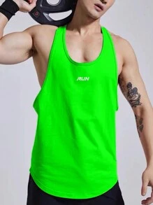 Manfinity Fitness 男友风男士圆领字母印花设计户外休闲运动背心 - 薄荷綠 - 查看 4