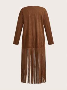 EMERY ROSE Áo khoác tay dài mỏng nhẹ đính hạt và tua rua cỡ lớn - màu nâu - Xem 2