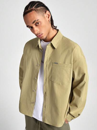 Manfinity NXTstreet Men's Loose Woven Long Sleeve Casual Shirt, For Fall Winter