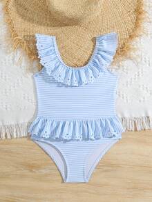 Young Girls Swimsuit/Random Stripe/Girls/Ruffle/One-Piece Swimwear - Multicolor - View 6