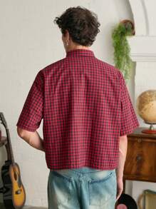 SWAVVY Áo sơ mi nam tay ngắn kẻ sọc rộng rãi, dáng hộp, Y2K - Nhiều màu - Xem 2