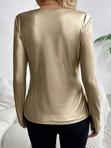SHEIN LUNE Dames effen elastisch gecoat slim fit T-shirt