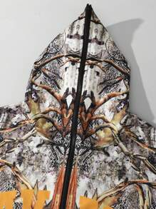 ROMWE MEN Street Life Herren Camouflage Sweatshirt mit Reißverschluss und Kapuze aus trockener Holzoptik - Khaki - Übersicht 5