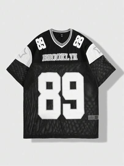 Men's Simple Daily Printed Short Sleeve Summer Football Jersey Style T-Shirt, Oversized Jersey, School