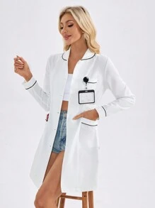 TaskEZ Chaqueta de uniforme tipo filipina de manga larga con ribete contrastante