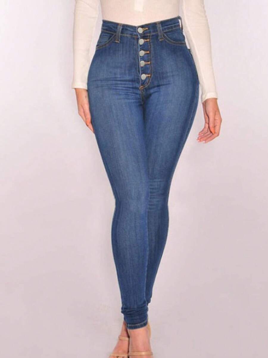 Women's Casual Button Closure Slim Fit Skinny Pants