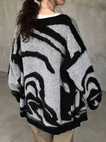 FRIFUL Áo khoác cardigan dáng rộng trễ vai phối màu cho nữ, trang phục thường ngày mùa thu đông, áo dài tay, quần áo nữ mùa thu - Nhiều màu - Xem 5