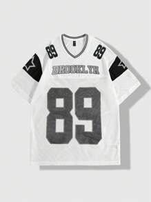 ROMWE MEN 男士简约日常印花短袖夏季针织 T 恤，学校 - 白色 - 查看 1