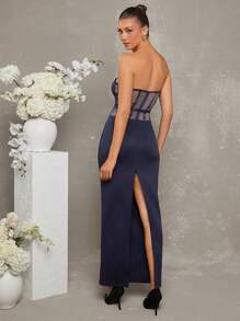L'Amorae Elegant Strapless Sweetheart Bustier Maxi Dress - Royal Blue - View 5