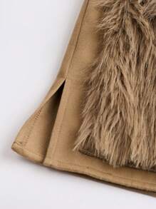 Chiquease Women's Fashion Elegant Crew Neck Button Long Sleeve Fur Pocket Design Brown Woolen Coat Fall Cloth For Women - Khaki - View 6