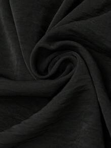 SHEIN LUNE Damen Große Größen Hemd Einfarbig mit Umlegekragen und Knopfmanschetten, Schwarz - Schwarz - View 7