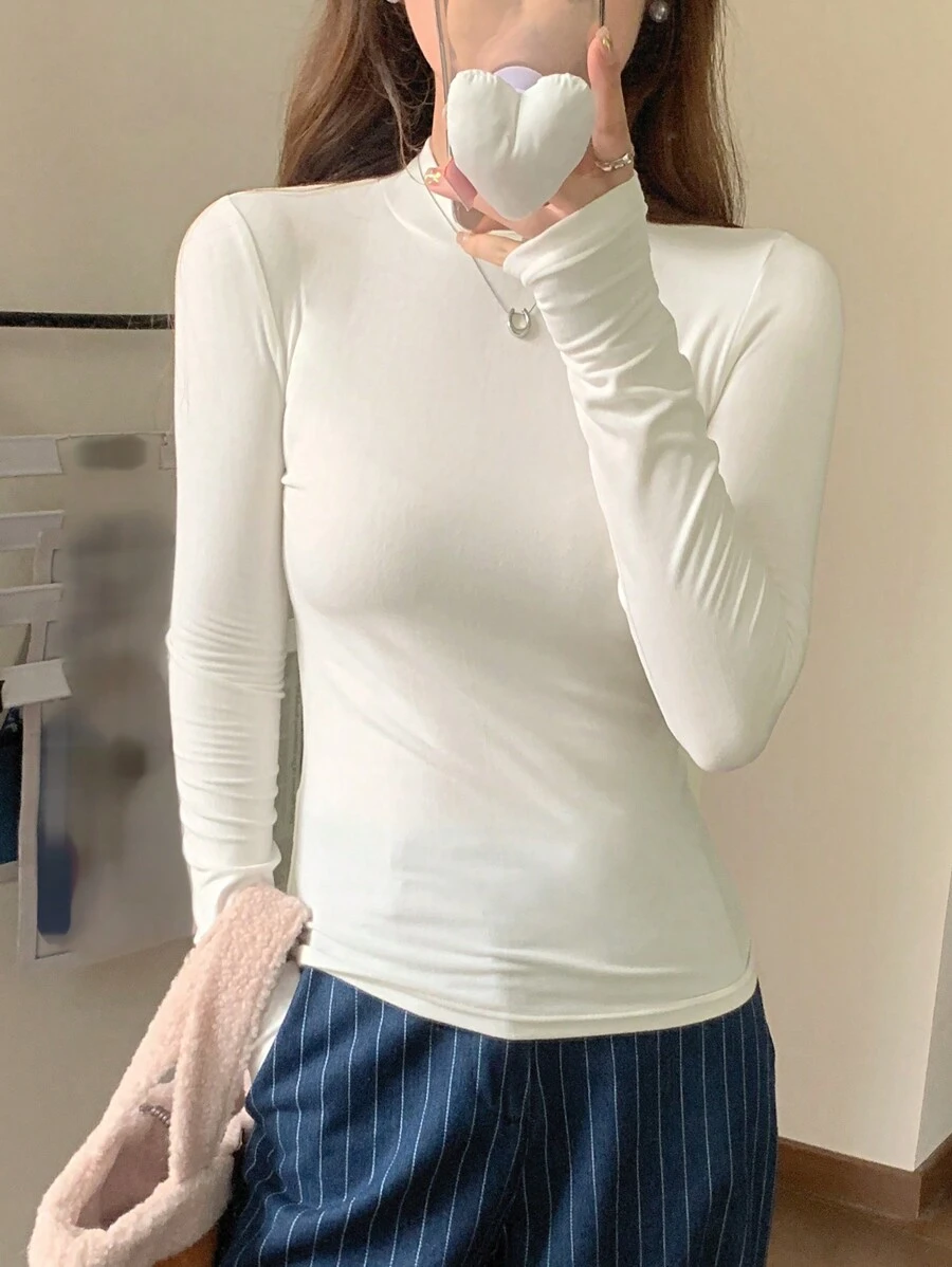 DAZY Women's Turtleneck Long Sleeve Undershirt,Fall Clothes - White - View 1
