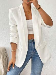 Chiquease Blazer abierto de tweed grueso para mujer - Beis - Ver 1