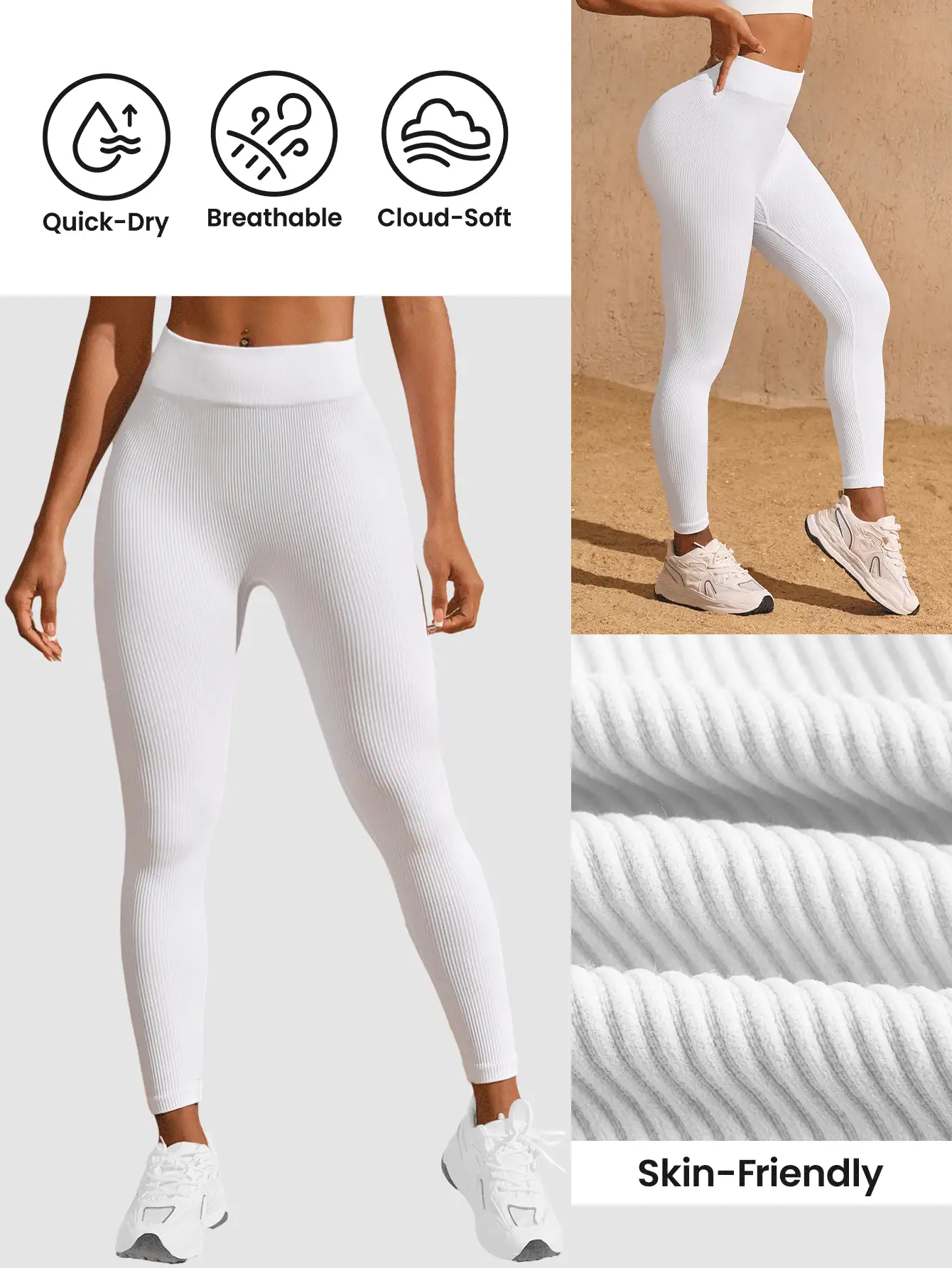 SHEIN Sports Women's Solid Color Seamless High Elastic Sports Leggings Yoga Pants - White - View 3