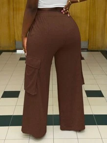 Slaydiva Pantalon évasé avec poches style tenue de travail casual pour femmes, automne