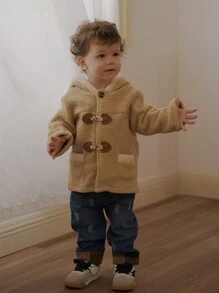 SHEIN Baby Boy Cute Thick Knitted Blend Winter Jacket - Apricot - View 10