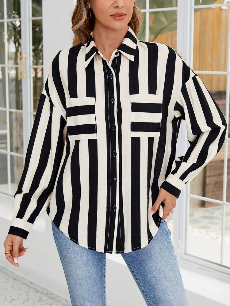 Women's Button-Up Long Sleeve Allover Print Fashion Charm Blouse