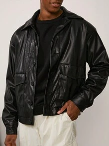 Forever 21 Herrjacka i överdimensionerad Harrington-modell i konstläder i svart, höst - Svart - Visa 3