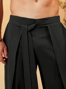 Manfinity RSRT Pantalones casuales largos de unicolor con cinta en el dobladillo del bolsillo para hombres - Negro - Ver 2