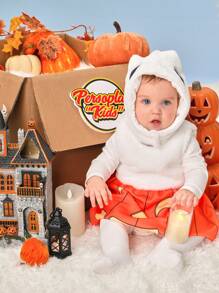 SHEIN 2pcs/Set Baby Toddler Unisex Casual Cute Ghost & Pumpkin Design Outfits Including Hat, Soft & Warm Fleece Fabric, Suitable For Fall Winter, Halloween Party - Orange - View 1