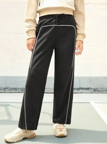 SHEIN Pantaloni neri con design a blocchi di colore, vestibilità morbida, adatti per ragazze pre-adolescenti per sport all aperto, escursioni, campeggio e uso casual in città, alla moda