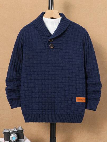 SHEIN Jersey de punto de manga larga con cierre de media cremallera informal para niños preadolescentes