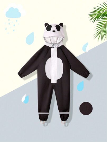 Toddler Boys' Black & White Hooded Full Length Waterproof Raincoat