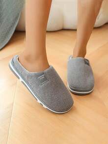 Men's Oversized Slippers, Round Toe Thick Soled Non Slip Shoes, Autumn And Winter Indoor Herringbone Patterned Flat Bottomed Slippers