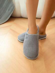 Men's Oversized Slippers, Round Toe Thick Soled Non Slip Shoes, Autumn And Winter Indoor Herringbone Patterned Flat Bottomed Slippers