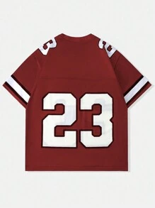 ROMWE MEN Street Life Men's Mesh Contrast Short Sleeve Sports Football Jersey Style T-Shirt - Red - View 2