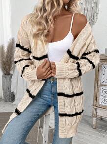 SHEIN LUNE 秋季新款撞色条纹毛衣女超大宽松开衫柔软舒适韩版修身针织上衣