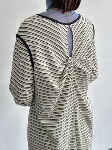 FRIFUL Váy dài sọc giản dị xuân/thu cho nữ - Nhiều màu - Xem 1